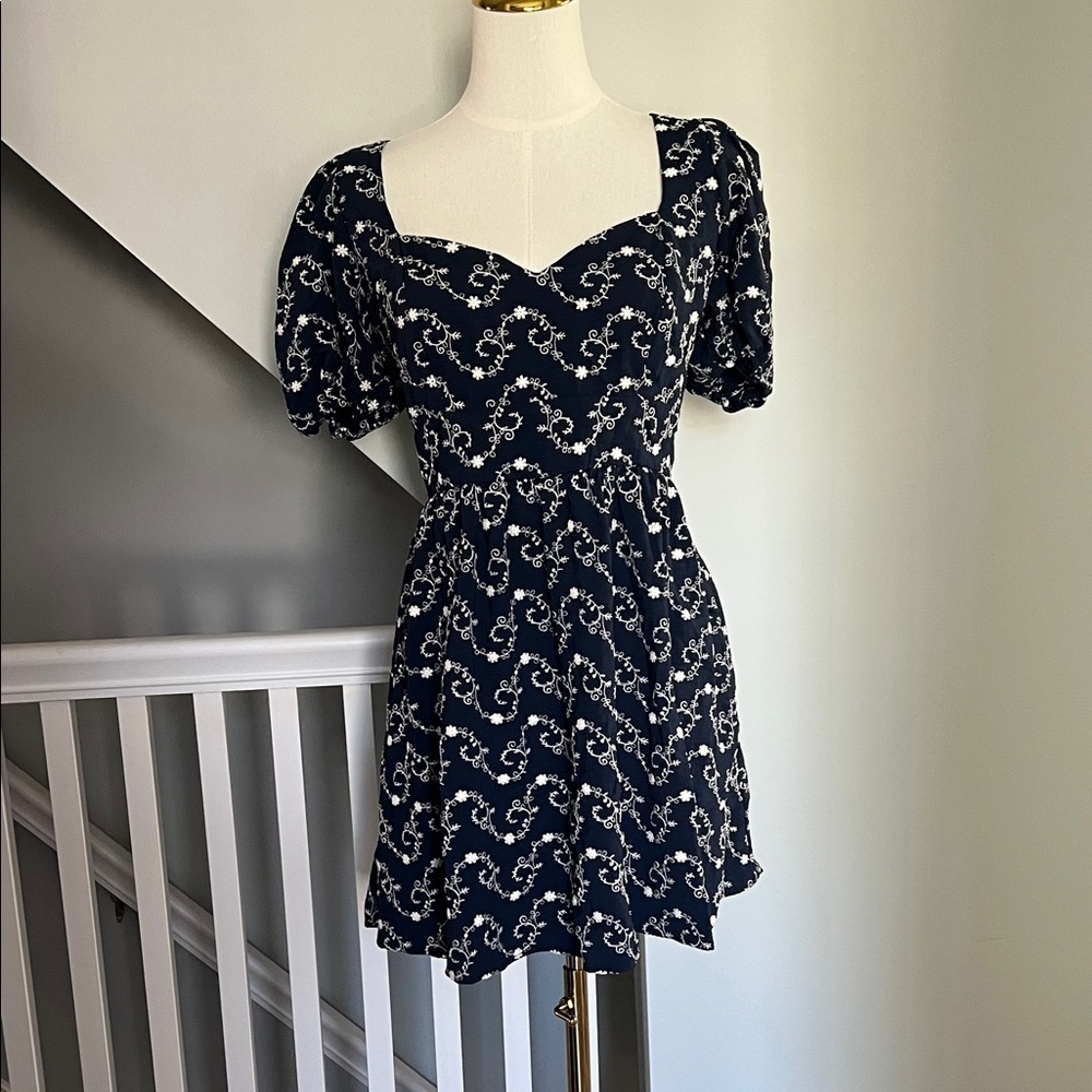 Navy Floral Sweetheart Mini Dress